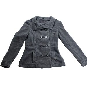 XXI Forever Pea Coat Jacket Womens Small Grey Double Breasted Fleece